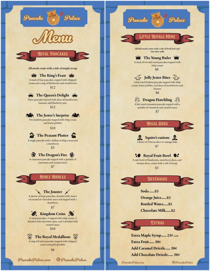 Pancake Palace Menu